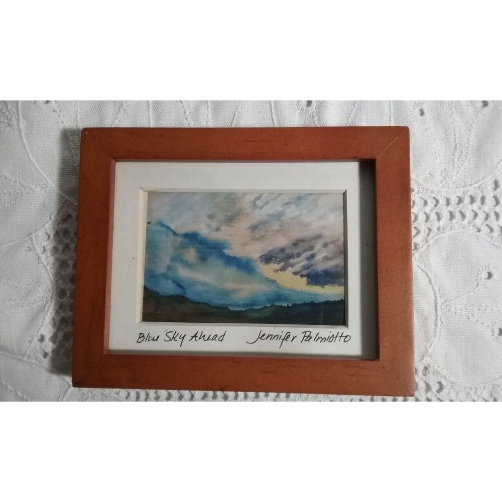 Jennifer Palmiotto Miniature Watercolor Picture Signed by Artist Blue Sky Ahead